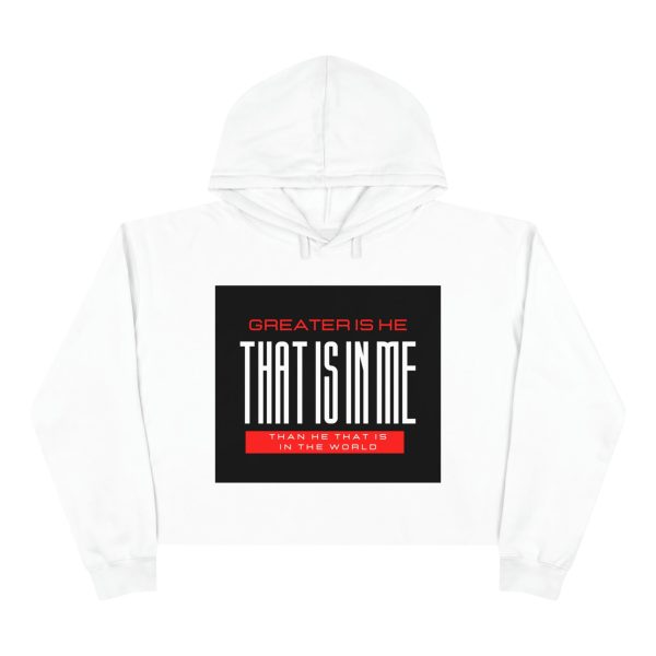 Greater Is He Crop Hoodie Women s Online Hot Sale