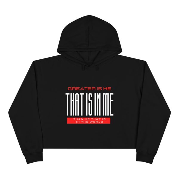 Greater Is He Crop Hoodie Women s Online Hot Sale