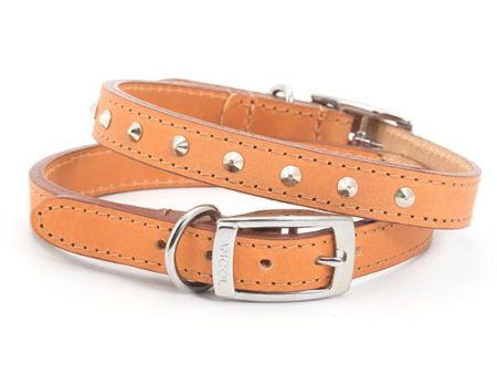 Ancol Leather Sewn studded Collar Tan on Sale