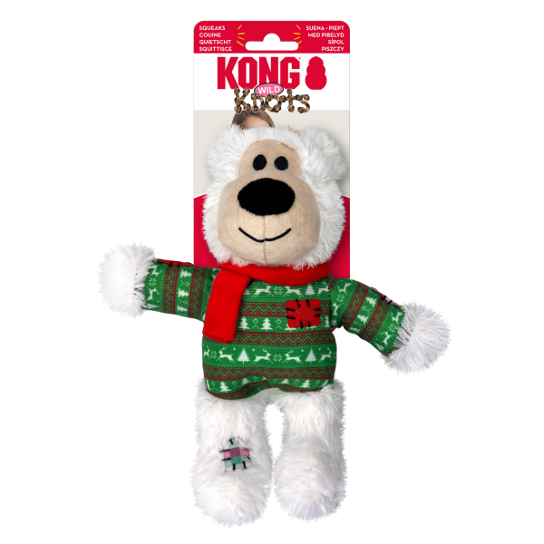 KONG Holiday Wild Knots Bear 2024 | Small Medium Christmas Durable Squeaky Dog Toy Fashion