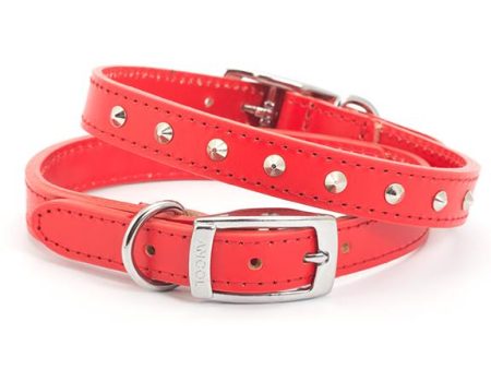 Ancol Leather Sewn studded Collar Red Discount