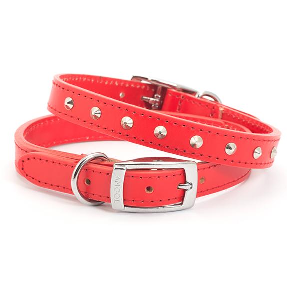 Ancol Leather Sewn studded Collar Red Discount